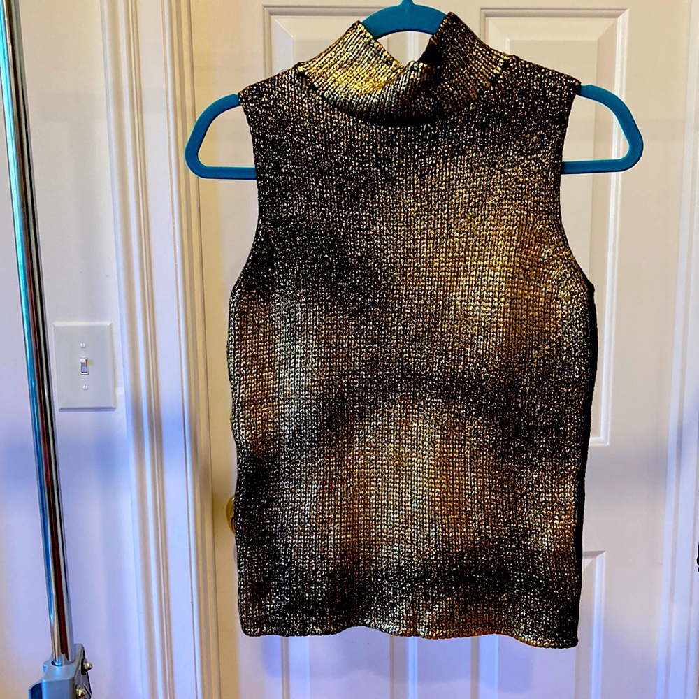 Zara gold/brown sleeveless turtleneck sweater.  Size M. Gold paint front